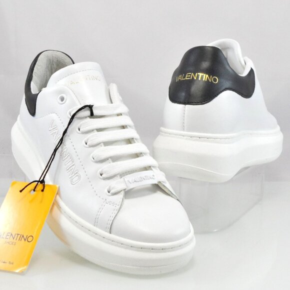NIB$479 VALENTINO Fresia Logo Low Top Platform Leather Sneakers In White/Black 8